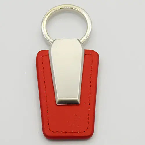 Promotional Red Leather Metal Keychain - simple